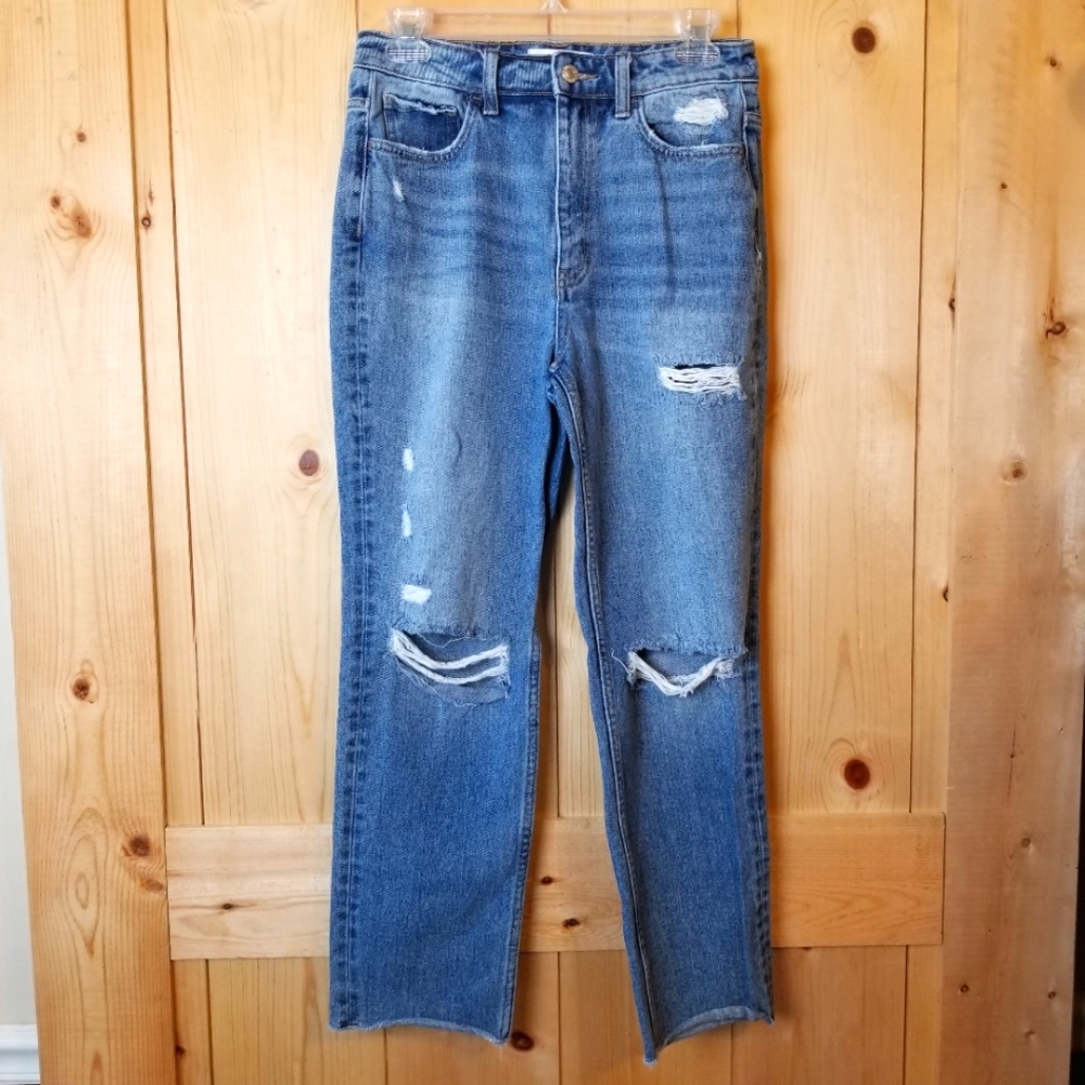 Vervet Let You Down Super High Rise Beverly Distressed Raw Hem Jeans